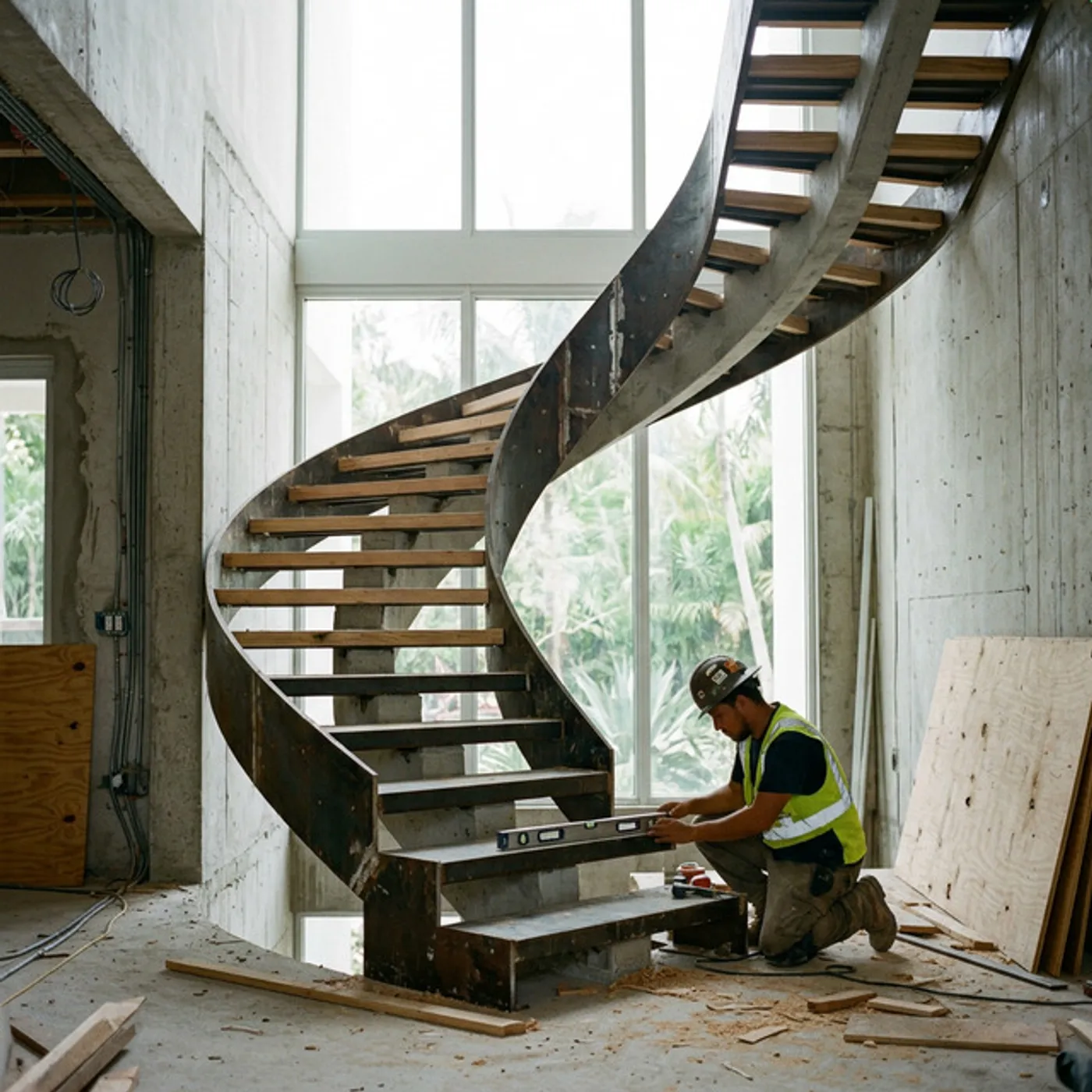 Curved cantilevered staircase design in a New York City townhouse