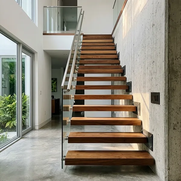 Completed custom floating staircase in a New York City home