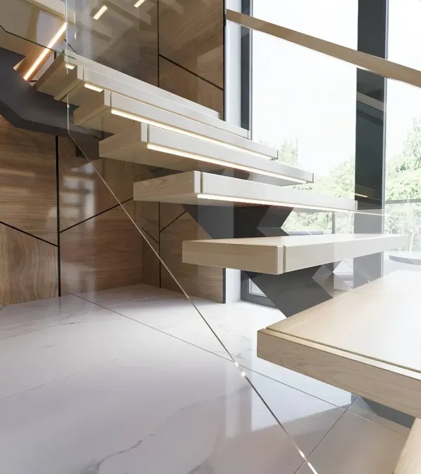 Glass tread floating stair installation process in NYC